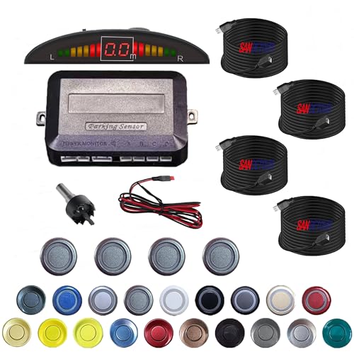 Image of Parking Sensor Kit Backup Sensor Kit Reverse Sensor for Pickup & Extended Vehicles - 4 x 2.3m Sensors + 4 x 4.5m Extension Cables, 24V Compatible (Voltage Reducer Sold Separately) Grey
