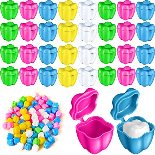 Taiyin 200 Pcs Colorful Tooth Savers, Plastic Tooth Holders for Boys and Girls, teeth Box Holders for Kids Keepsake, Goodie Bag Fillers, Party Favor, Dentist Office, 5 Colors, 0.6 x 0.75 x 0.6 Inch