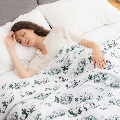 Image of Berkshire Blanket Peanuts VelvetLoft Cute Character Snoopy Plush Blanket,Snoopy Desert Travel White,King 90 in x 108 in (Official Peanuts Product)