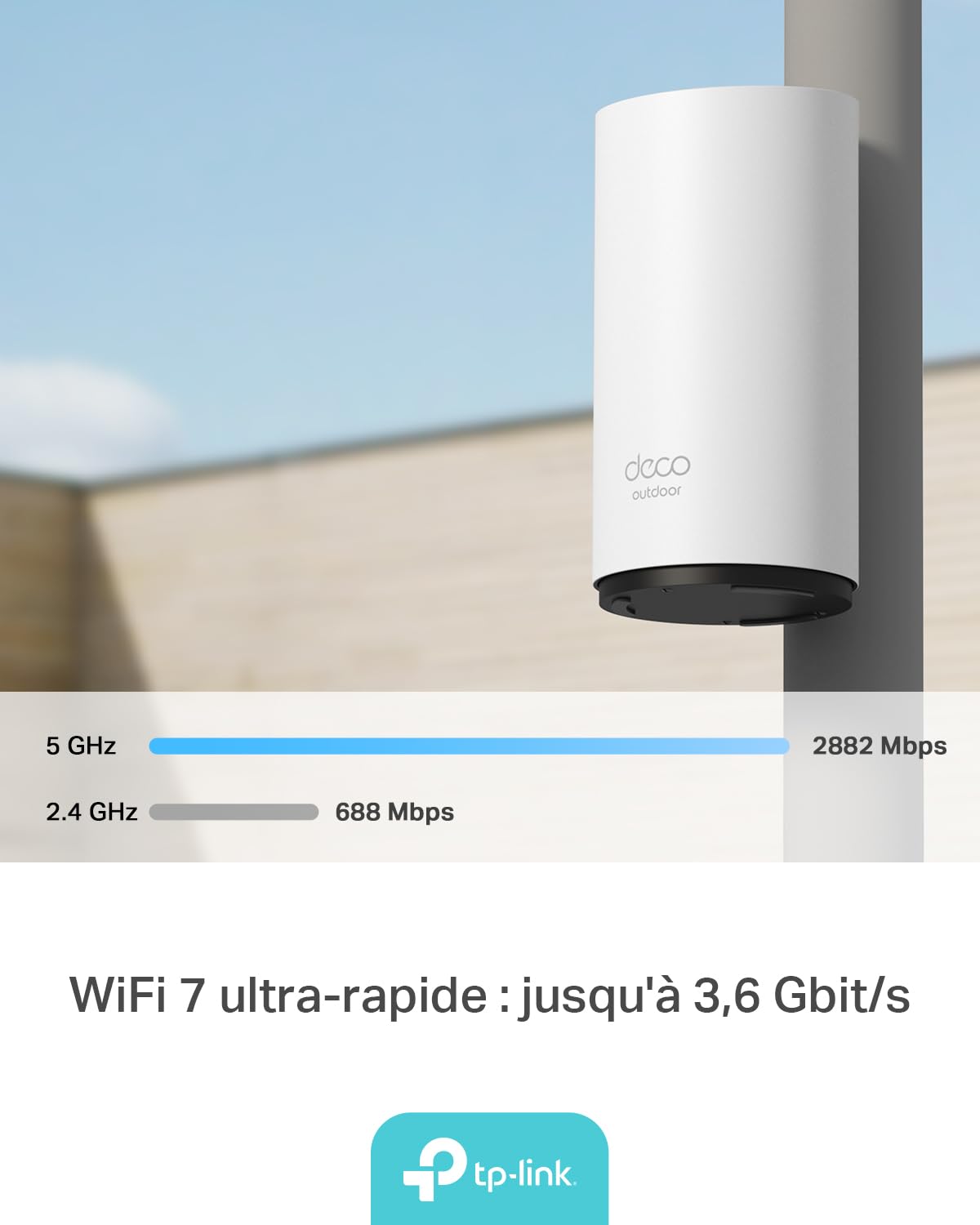 TP-Link Deco BE25-Outdoor Routeur WiFi 7 Mesh BE3600, Répéteur Extérieur/Intérieur, Double Bande, 2×2,5G, IP65, PoE/AC