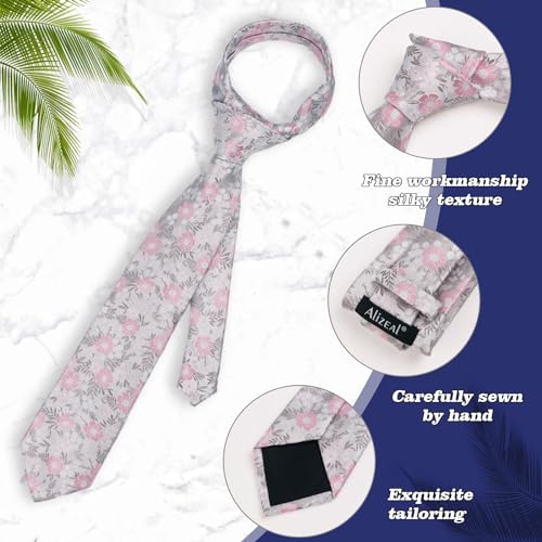 Image of Alizeal Mens 3.15'' Natural Flower Pattern Tie with Floral Pocket Square Set