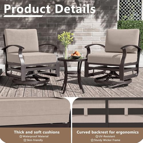 Image of Aluminum Patio Furniture Set with Fire Pit Table, 7 Seats Outdoor Patio Conversation Sets with Swivel Chair Modern Metal Sectional Sofa with Upgrade Cushions for Patio, Backyard - Sand