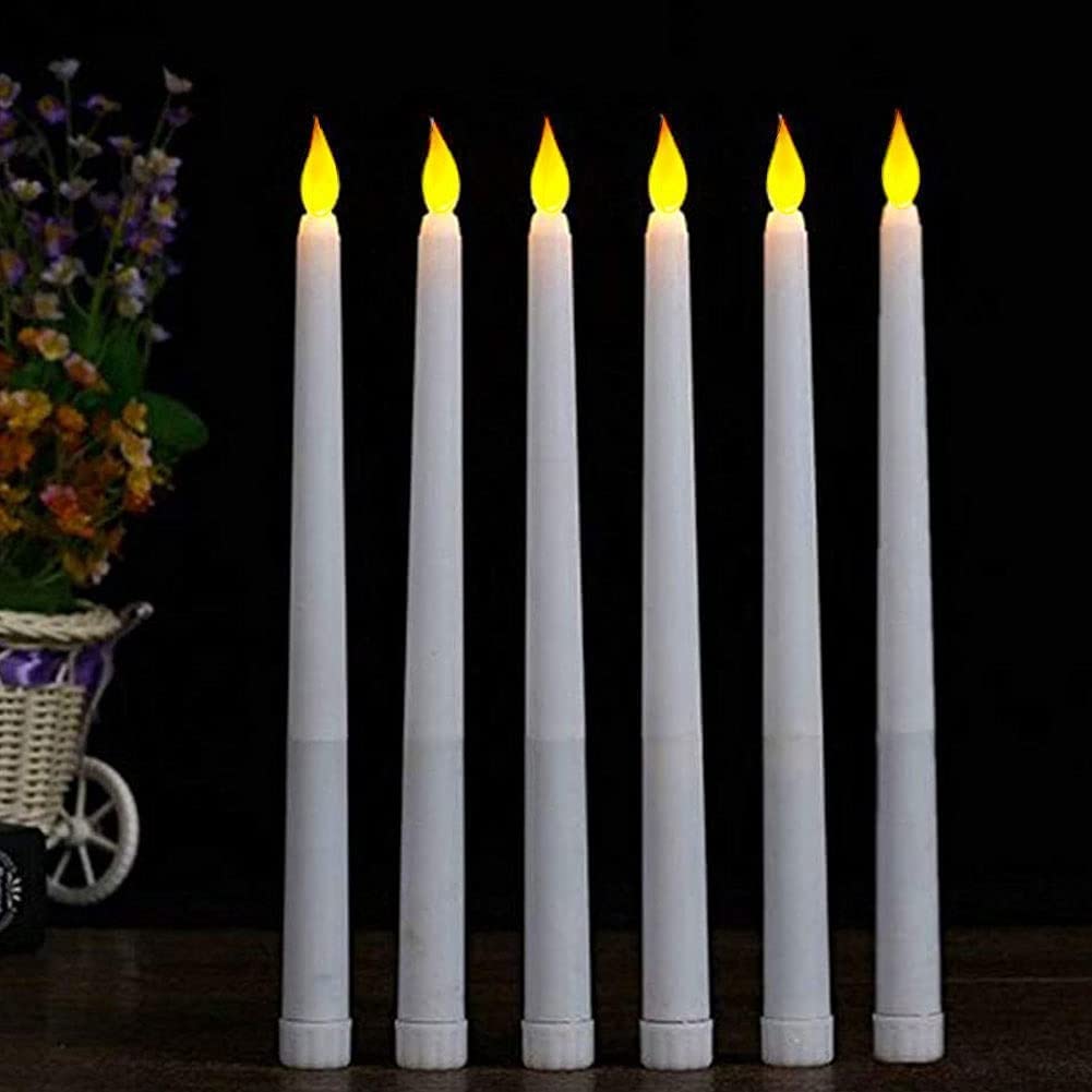 LEXSO Pack of 6 LED Taper Candles, Flameless Battery Operated Lights for Table, Christmas, Birthday, Party, Wedding, Home, Church Decoration