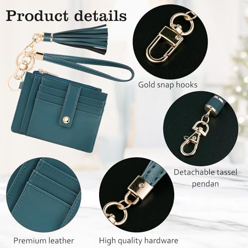 Image of KNGITRYI Small Wristlet Wallets for Women RFID Credit Card Holder Wallet Keychain Wristlet Wallet Credit Card Wallets for Women (Blue-Green)