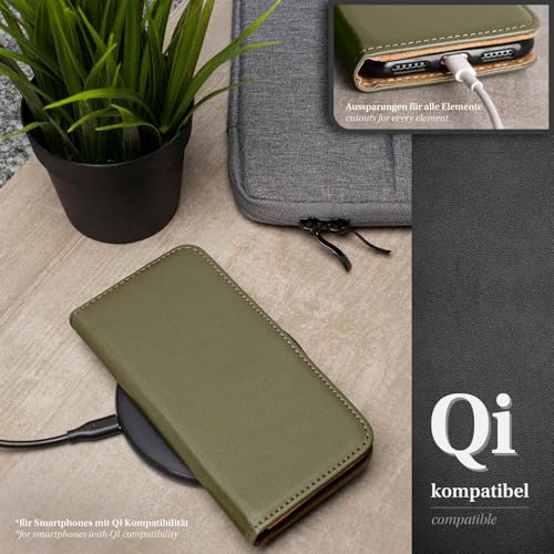 Housse protection iPhone 16 Pro Max clapet portefeuille vert olive