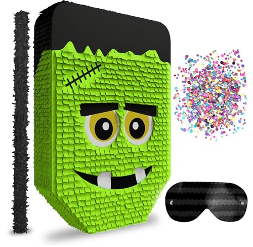 Jergrim Cute Frankenstein Halloween Piñata 3-piece Bundle for kids and