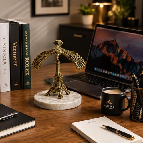 Image of Balancing Eagle Statue Showpiece | Antique Brass Metal Eagle Figurine for Home Decor | Office Desk Decoration Item | Luxury Tabletop Showpiece | Gift Item for Living Room, Bedroom & Office (14 cm)