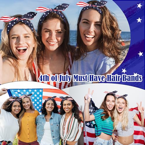 Image of 2Pcs 4th of July Headbands for Women with Patriotic USA Bows, 4th of July Wide Red White and Blue Knotted Bow Hair BandsBands Fourth of July Accessories Gifts for Memorial Day Independence Day