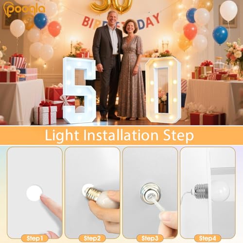 Image of Pooqla 3 FT Light Up Number 7 for 7th 17th 70th Birthday Decorations, Large Marquee Number with Cool White Warm White LED Lights Birthday Decorations for Girl Boy, Wedding Anniversary Party Decoration