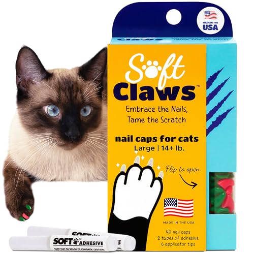 Image of Soft Claws Cat Nail Caps for Large Cats - (40 Caps, Pink and Green) - Veterinarian-Developed | Protects Furniture & Skin - Easy to Apply, Long-Lasting Anti-Scratch Soft Cat Claw Covers