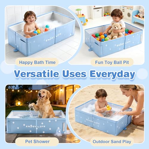 Image of Toddler Bath Tub for Shower, Foldable Baby Bathtub, Portable Kids Bathtub & Collapsible Bathtub for Toddlers 1-8, Infant Newborn, Travel Baby Bath, Banera para Bebe, Blue