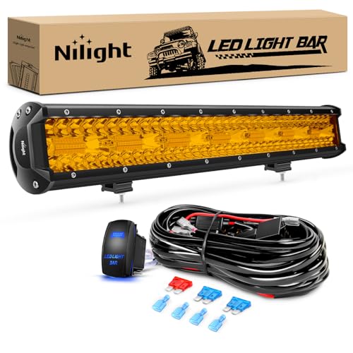 Nilight 20 Inch 420W LED Light Bar Amber Triple Row Flood Spot Combo Driving Boat Led Off Road Lights with 16AWG Wiring Harness Kit-1 Lead 2 Year Warranty (ZH706)