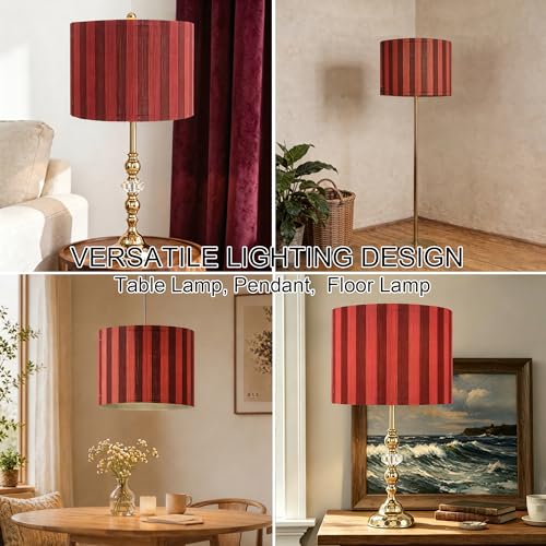 Image of bamboo lamp shade with modern decorative red &black stripe,groovy unique, ideal for living room bedroom Lamp Replacement Accessories E27, 11.8Inch (crimson)