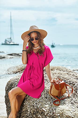 Ekouaer Women's Cover Ups Casual Swimsuit Coverups Flowy Tie Waist Beach Cover Up Dress3
