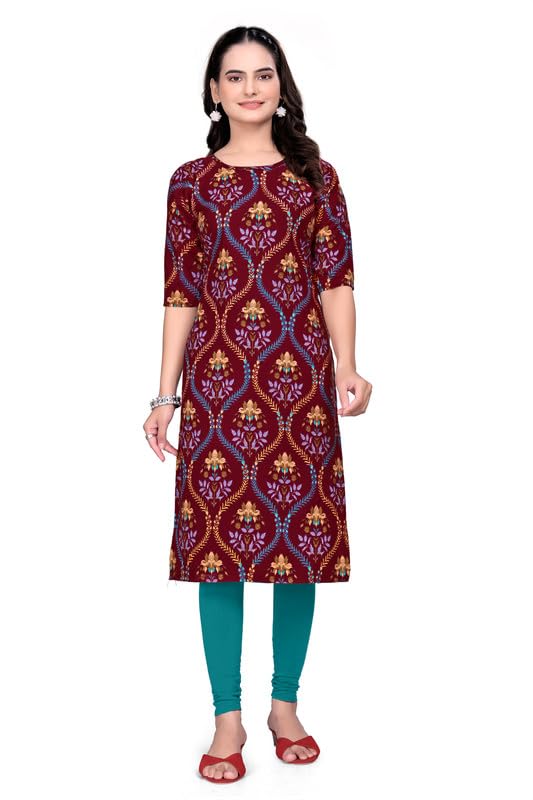 Image of Women's Floral Printed Crepe Knee-Length Kurti Vinod Parent 124