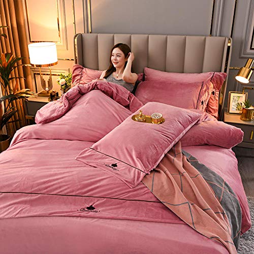 Juego de funda nórdica, lujoso y moderno diseño de ropa de cama, cierre de cremallera y corbata en ángulo, 1 funda nórdica y 2 fundas de almohada Tamaño doble-pasta de frijol rojo_Hojas de 1,5 m