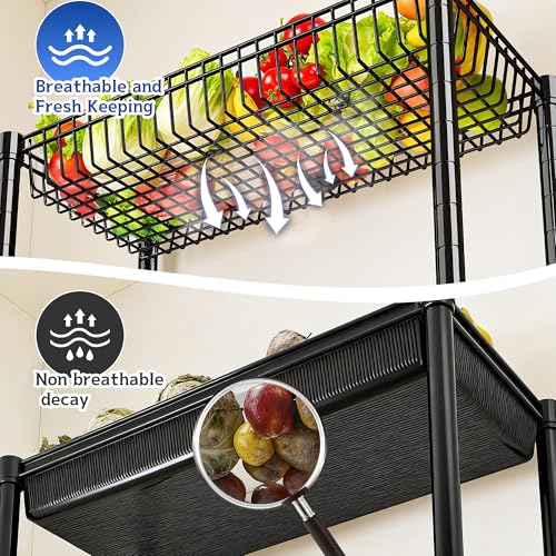 Image of DurayLoly 7-Tier Wire Shelving Unit with Basket Shelf & Locking Wheels, Storage Shelves with Hooks for Space-Saving Kitchen Pantry Bathroom Closet Organizer, 72 inch H x 30 inch W x 14 inch D, Black