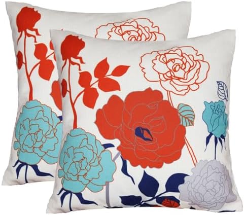 sykting Fall Floral Pillow Covers 18x18 Pack of 2 Thick Cotton Linen Burnt Orange Outdoor Pillow Covers for Patio Furniture Porch Couch Sofa Bed Chair