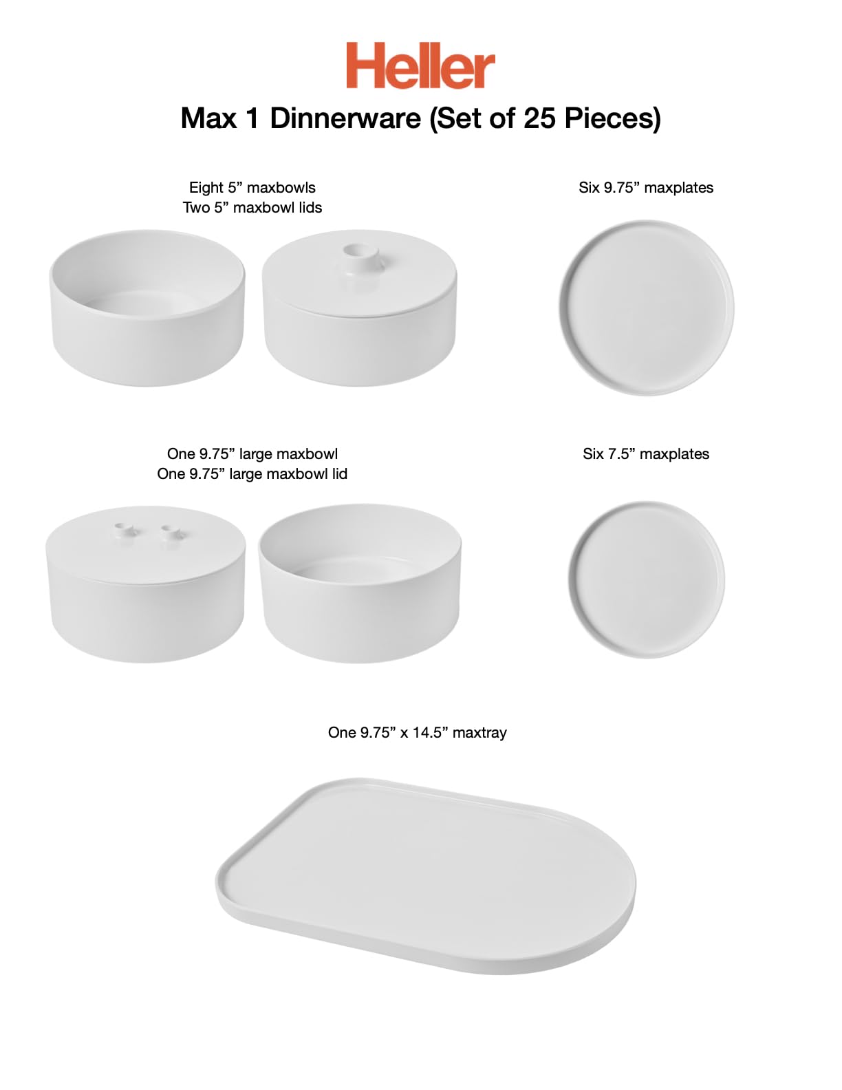 Max 1 | Vajilla de 25 piezas | Hellerware | Massimo & Lella Vignelli