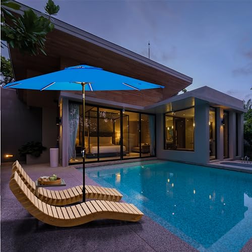 Image of Midtown Umbrellas LED Swilt - 9 Ft Solar LED Patio Umbrella, Cobalt Canopy