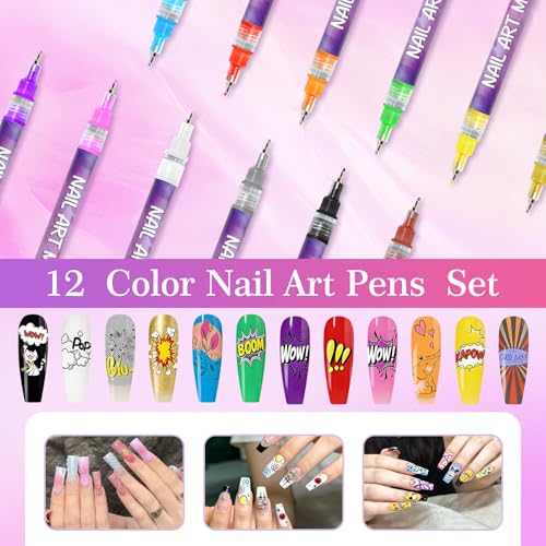 Image of 12 Colors Nail Art Marker Pens Set, Nail Markers for Nail Art, Suitable for Nail Art, Nail Painting, And Artistic Decorations; Suitable for Both Children And Adults. (12 Colors)