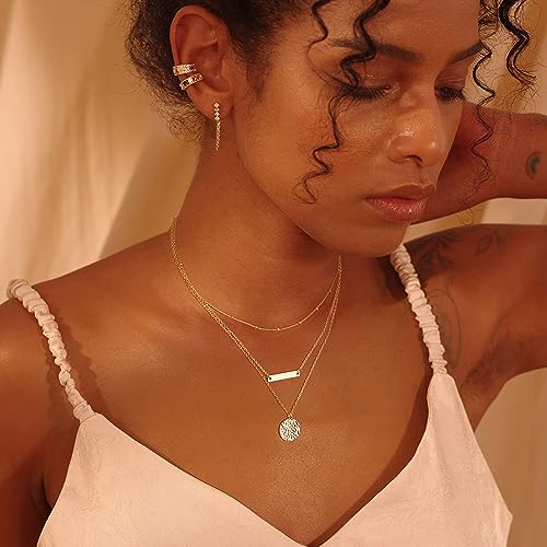 Image of Fettero Pendant Necklace Gold Choker Layered Coin Open Karma Circle Full New Crescent Moon 14K Gold Plated Simple Dainty Necklaces for Women Jewelry Gift