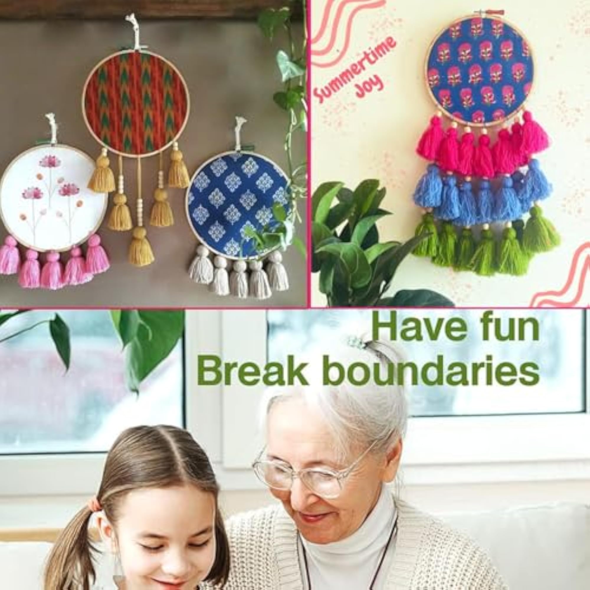 4 Pieces Wooden Embroidery Hoop Ring Frame Set, Adjustable Sizes