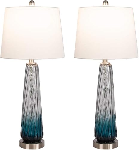 Miniatura 6 de Maxax Juego de 2 lámparas de mesa de cristal costero de 29 pulgadas, modernas lámparas de noche azules para sala de estar, lámpara de dormitorio de