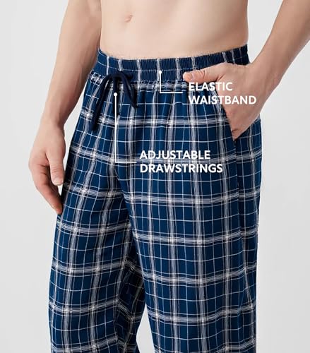DAVID ARCHY Men's Flannel Pajama Pants, Soft & Cozy Cotton Pajama Pants, Lightweight Plaid Pants for Men with Pockets 2-Pack4