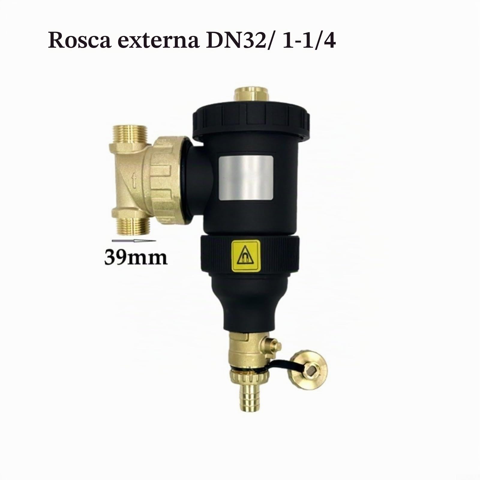 Filtro magnético de caldera separador de lodos con malla de acero inoxidable para eficiencia de calefacción central, negro 1/4 pulgadas (DN32/1-1/4 macho)