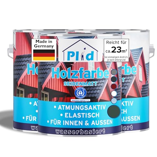 Plid® Holzfarbe Holzlack, Moosgrün 2,25l - Innen & Außen - Wetterschutzfarbe Moosgrün Holzfarbe Außen - Dauerhafte Holzschutzfarbe - Farbe für Holz - Lackfarbe Wetterfest - Made in Germany