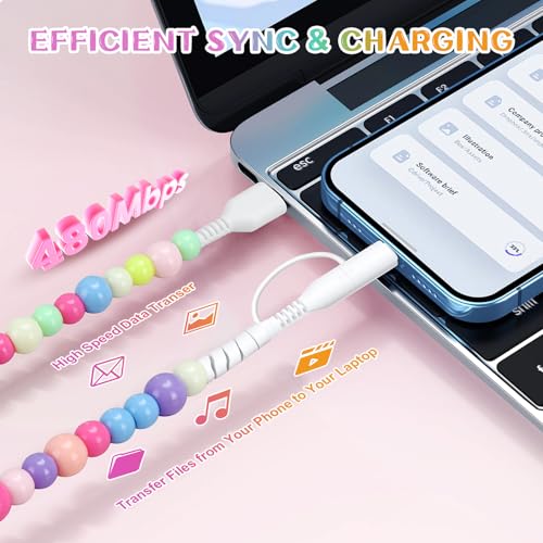 Image of Aolcev USB C Cable 2 in 1 USB A to USB C Fast Beaded Charging Cord 3.3FT | 66W for iPhone Charger Multi USB Type C Charger Cord for iPhone 17 16 15 14 13 12 Pro Max Galaxy S26 S25 Ultra iPad Colored
