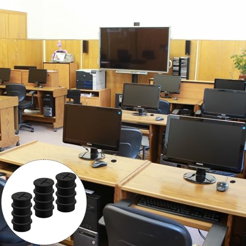SWTYExt 12 Stück Kabeldurchlass 25mm Kabeldurchführung Schreibtisch Schwarz Tisch Kabeldurchführung Flexible Silikon Kabeldurchlass Schreibtisch mit 1 Bohrer für Schreibtisch Schule Büro Zuhause