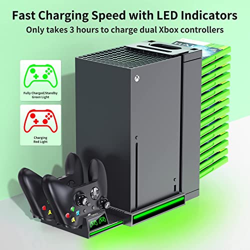 Image of PSS Xbox Series X Stand, Vertical Stand For Xbox Series X Console, Dual Controller Charging Station with 2 Rechargeable Battery Pack for Xbox Series X, 14 Game Slots for Xbox Series X