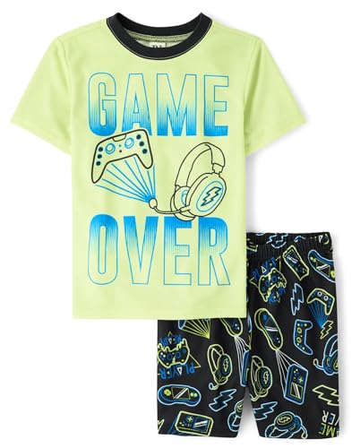 The Childrens Place Boys Sleeve Top and Shorts 2 Piece Pajama Set Game Over X-Large