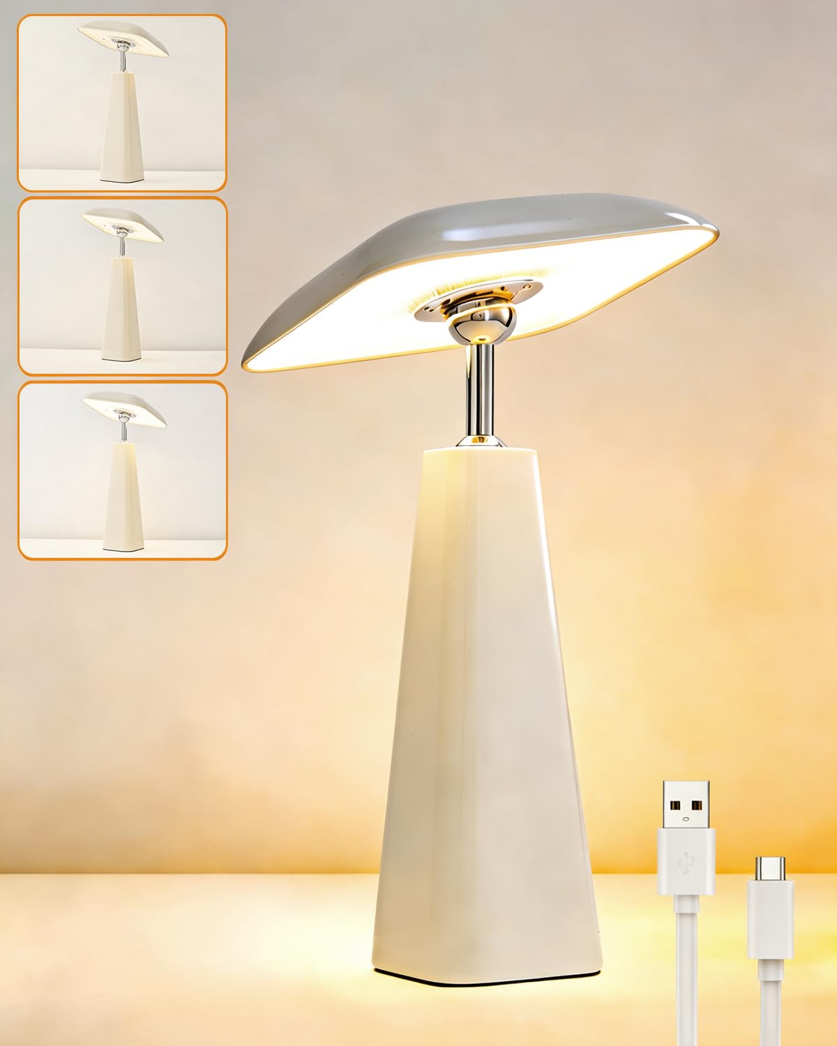 HARPER LIVING Rechargeable Table Lamp, Magnetic Touch Mushroom Bedside Light Dimmable, Portable LED Battery Desk Lamp for Bedroom Living Room Home Office Kids Room (Shiny Light Apricot)