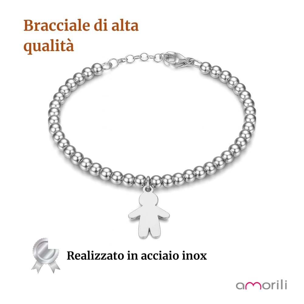 Bracciale Nascita Bimbo Maschietto Donna in Acciaio Inox Personalizzato con Incisione | Braccialetto Elegante Regolabile | Gioiello Futura Mamma Baby Shower Battesimo Regalo bcc2778