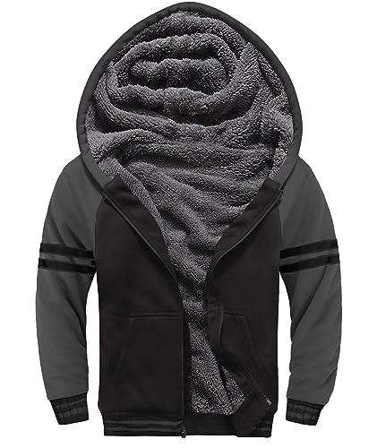 Image of SECOOD Kids Hoodie Fleece Jacket Warm Sherpa Lined Zip Up Hooded Sweatshirt Soft Winter Coat Boys Girls School Outerwear