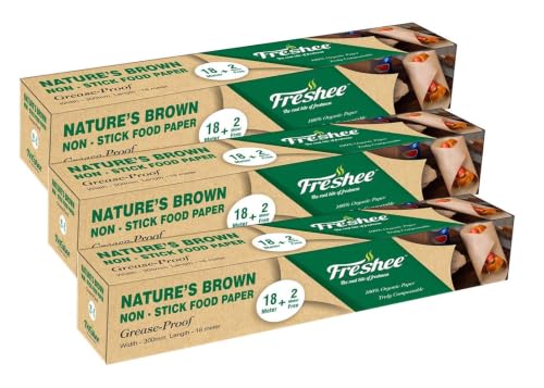 Image of Freshee Pack of 3 Food Wrapping Paper for Baking, Non-Stick Food Paper, Multi-Purpose Organic Paper - Nature's Brown 20m x 300mm