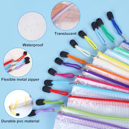 Image of EOOUT Mesh Zipper Pouch 24pcs 9.5x4.5 Inches Small Organizing Bags in 12 Colors for Travel Storage and Office Supplies Storage