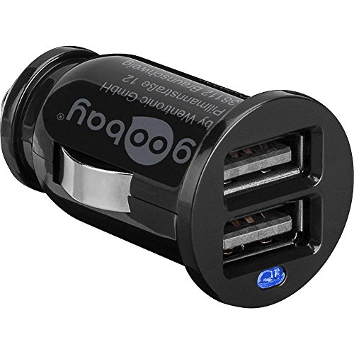 goobay USB Auto Ladegerät, 2-Port Kfz Ladeadapter für den Zigarettenanzünder, 12W 2.4A Dual USB Charger für iPhone und Samsung, 12V/24V - 44177
