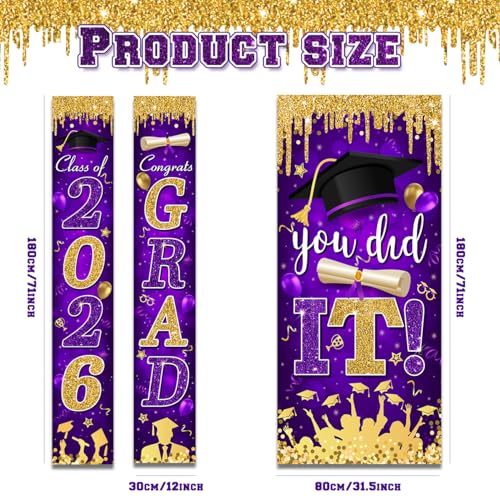 Image of Graduation Decorations Class of 2026 Purple and Gold Congrats Grad Banner and You Did It Door Cover for High School College Graduation Party Supplies(Purple)