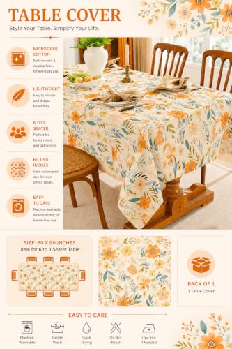 Image of Amazon Brand - Umi Super Soft Brushed Microfiber Cotton Dining Table Cloth, Printed Rectangular 6 Seater Table Cover 60X90(Inches)