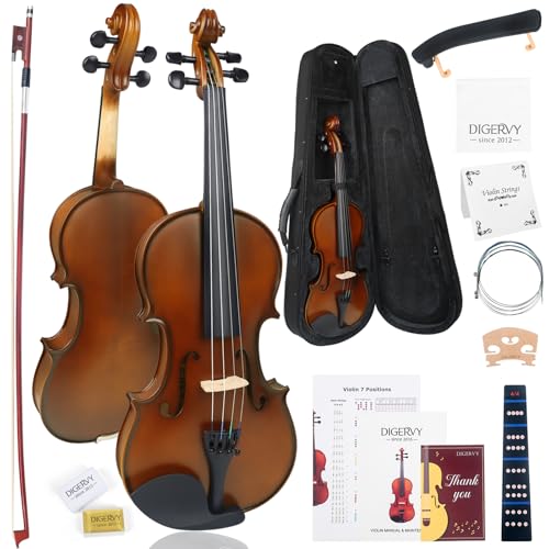 DIGERVY Solid Wood 4/4 Violin for Beginners – Spruce Top & Maple Back Acoustic Violin, Starter Kit with Rosewood Bow,Rosin,Shoulder Rest, Extra Strings and Bridge (Classic, Full)