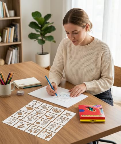 Image of 24Pcs Stencils for Craft and Art, Wooden Stencils for Kids, Stencils for Kids, Wooden Painting Templates for Kids, Drawing Board for Home and Travel, Ideal for DIY Projects and Creative Art (White)