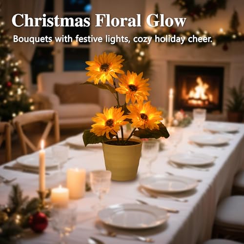 Image of Sunflower Lamp Gifts for Women Mom Grandma Girlfriend Friend Wife Her Christmas Valentines Mothers Day Anniversary Birthday Gifts, Bedroom Bar Coffee Shop Sunflower Light Lamp Decor