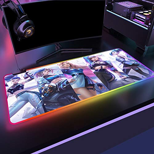 Buy K/da Big Girl RGB Gaming Mouse pad League of Legends Computer led Gamer Big mause pad for