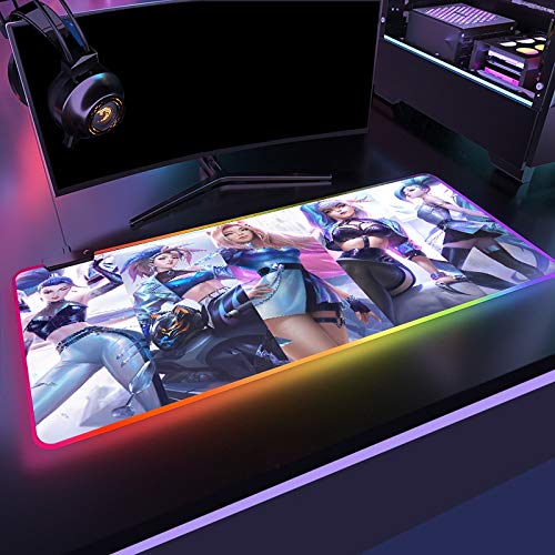 K/da Big Breast Girl RGB Gaming Mouse pad League of Legends Computer led Gamer Big mause pad for DIY Computer Table Stand