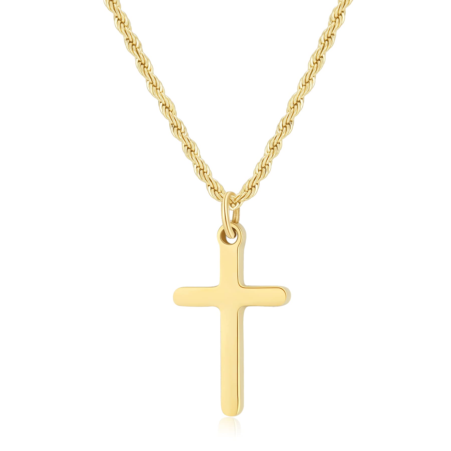 Cross Necklace For Men Polished 14k Gold Filled Stainless Steel