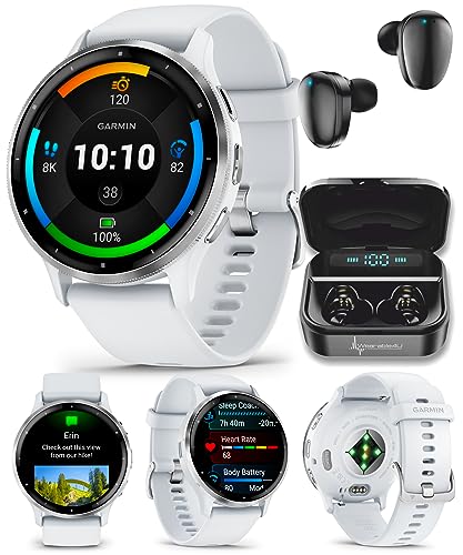 Wearable4U - Garmin Venu 3 GPS Smartwatch AMOLED Display 45 mm Watch, Advanced Health and Fitness Features, Up to 14 Days of Battery, Whitestone with Black Earbuds Bundle